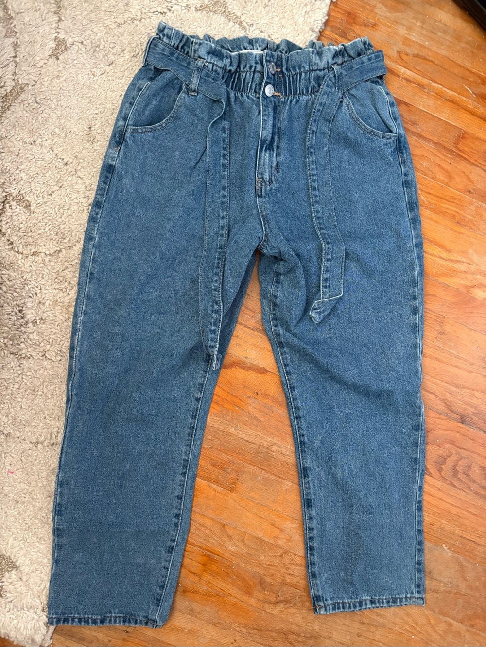 Women  Blue Paperbag Waist Jeans